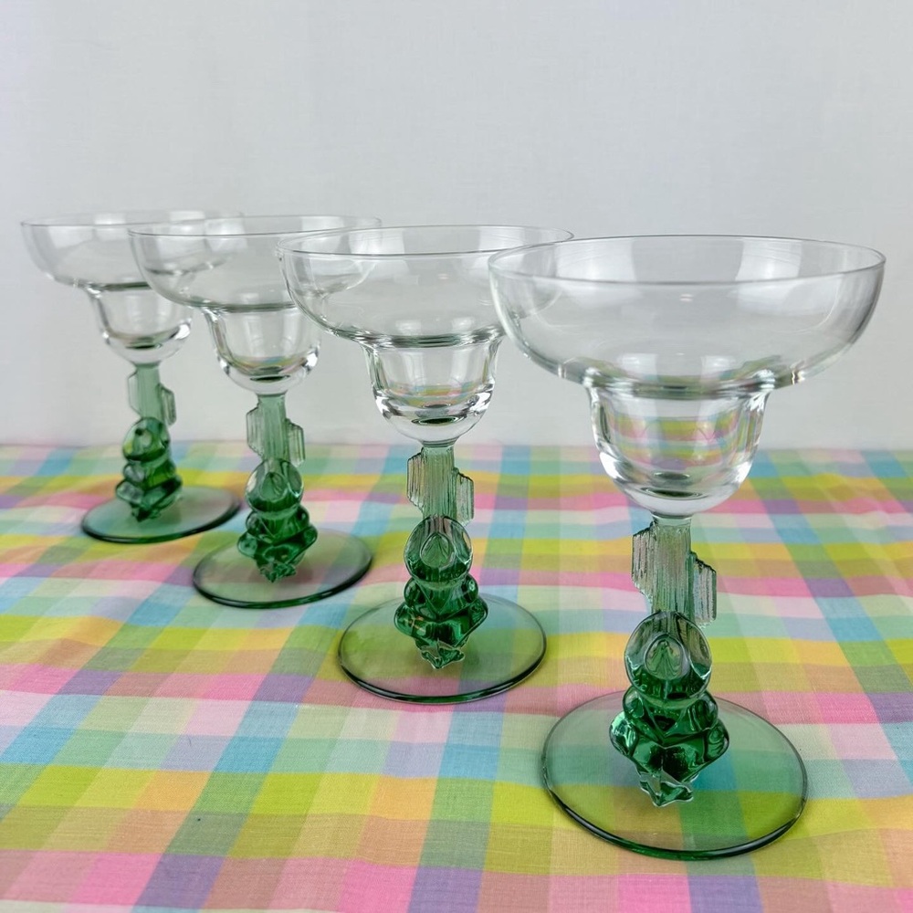 Cactus Siesta Man In Sombrero Stemmed Margarita Glasses